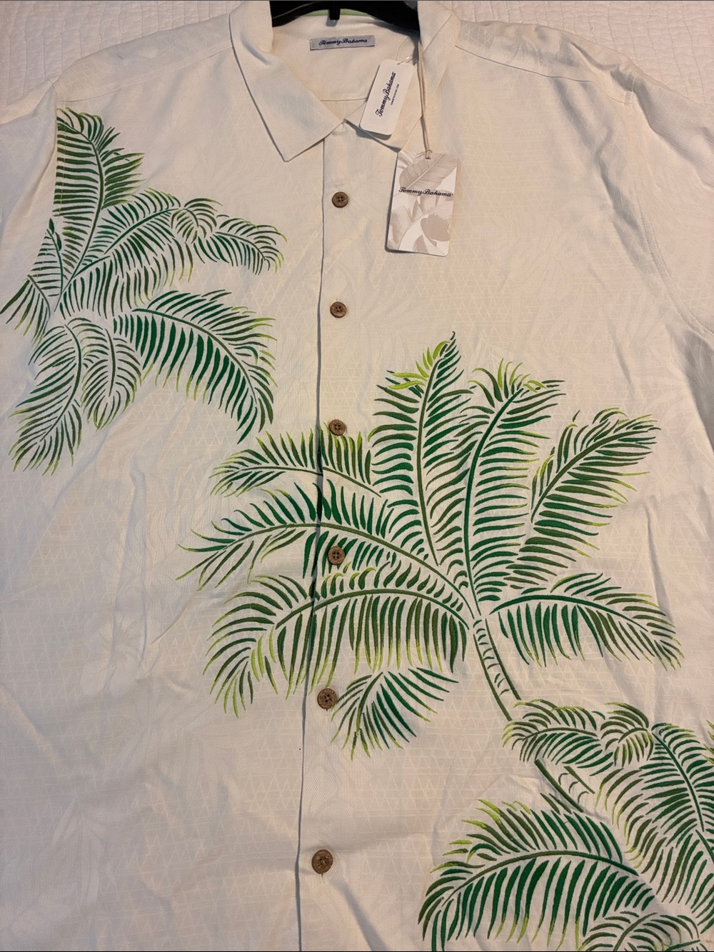 NWT 3XLT Tommy Bahama Cream String of Palms Button Down 100% Silk